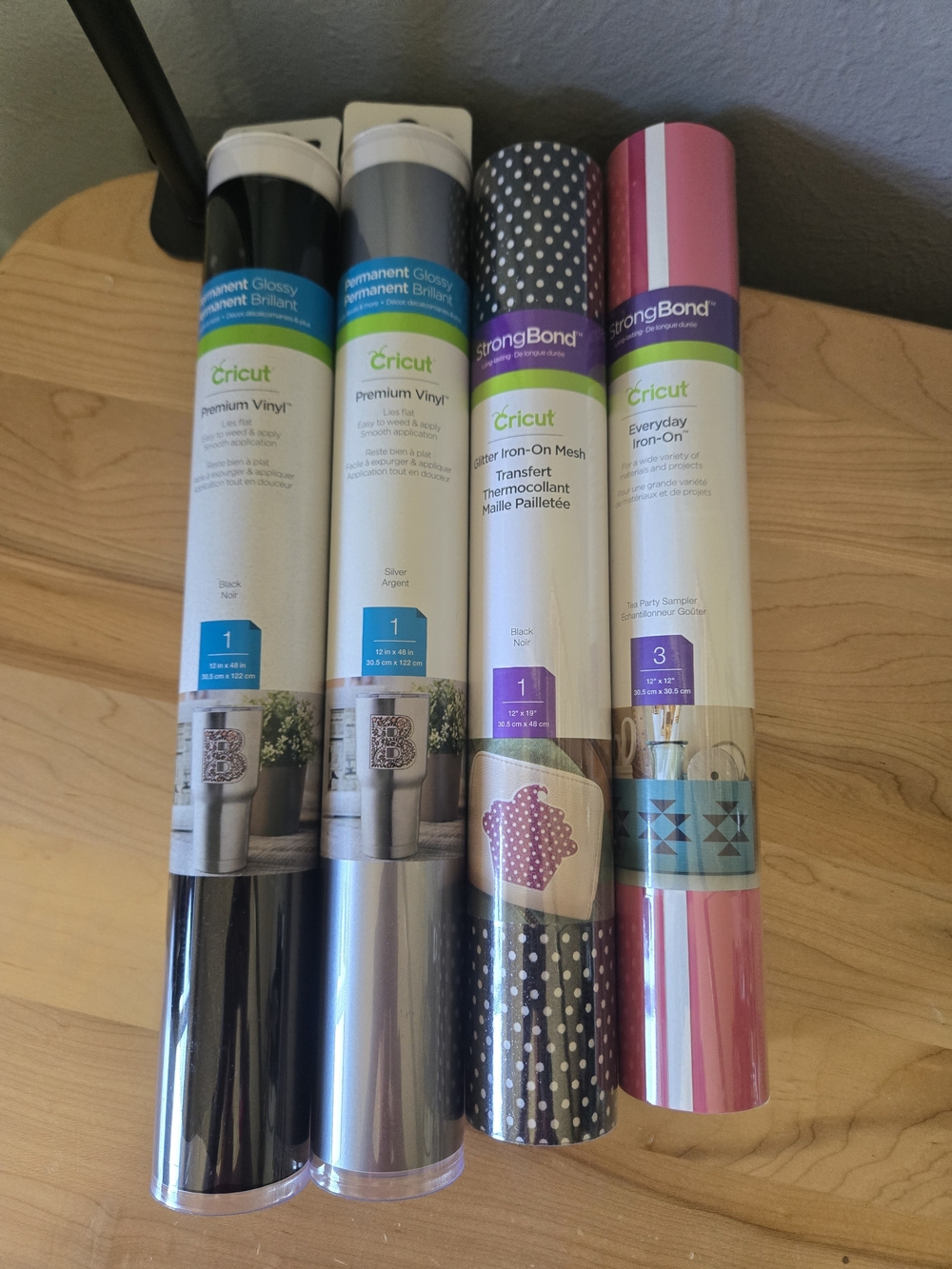 Cricut Premium Vinyl & Iron-On Roll Bundle - Black, Silver, Polka Dot, Pink